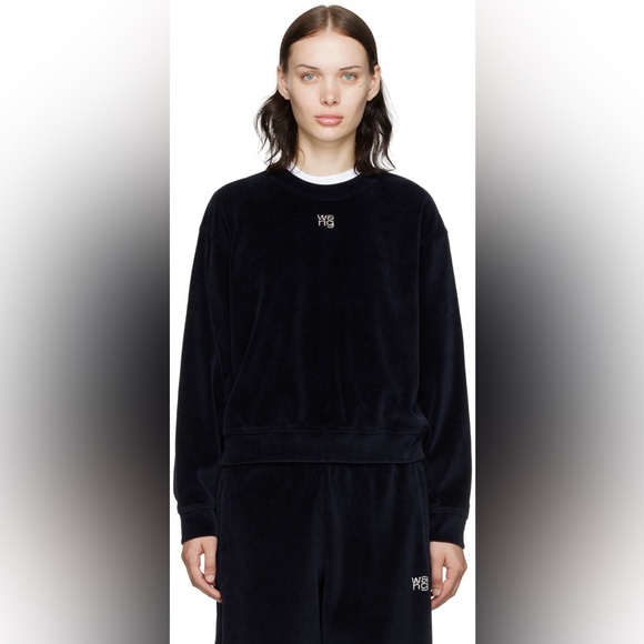Alexander Wang T Navy Hotfix Velour Sweatshirt L - Picture 4 of 4